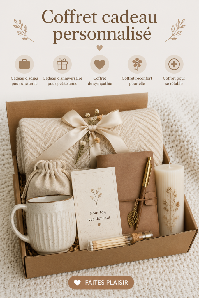 Box cadeau personnalisée avec divers objets soigneusement sélectionnés.