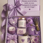 Cadeau soigneusement emballé pour une maman heureuse, prêt à être ouvert.