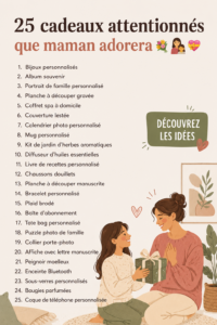 Un collage de différents cadeaux pour les mamans, évoquant chaleur et tendresse.