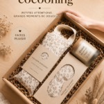 Sélection de cadeaux douillets pour l'hiver, incluant des couvertures et des bougies
