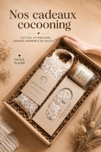 Sélection de cadeaux douillets pour l'hiver, incluant des couvertures et des bougies