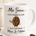 Mug coloré personnalisé pour sœur, évoquant chaleur et affection.