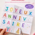Carte d'anniversaire mignonne et colorée faite main avec des embellissements.