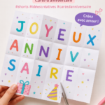 Carte d'anniversaire mignonne et colorée faite main avec des embellissements.