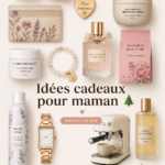 Image d'une maman ouvrant des cadeaux de Noël sous le sapin, souriante et touchée.