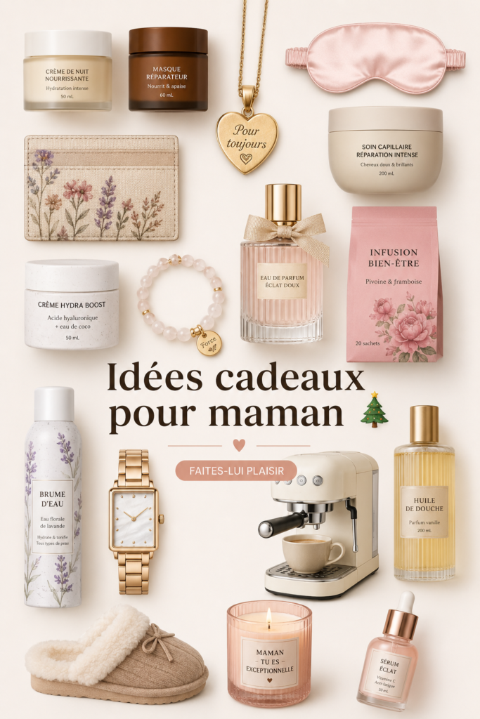 Image d'une maman ouvrant des cadeaux de Noël sous le sapin, souriante et touchée.