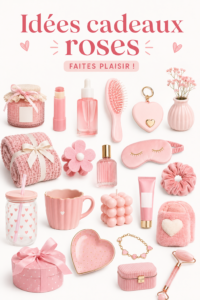 Sélection d'idées cadeaux roses élégantes et variées.