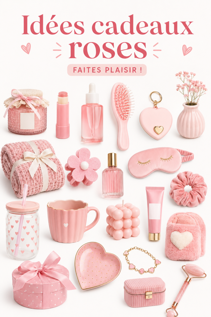 Sélection d'idées cadeaux roses élégantes et variées.