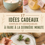 Un assortiment de cadeaux faits maison colorés sur une table, représentant des idées simples et économiques.