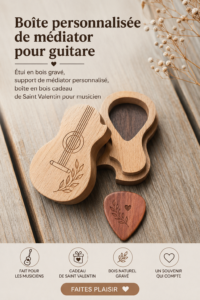 Une belle boîte en bois personnalisée pour médiators de guitare