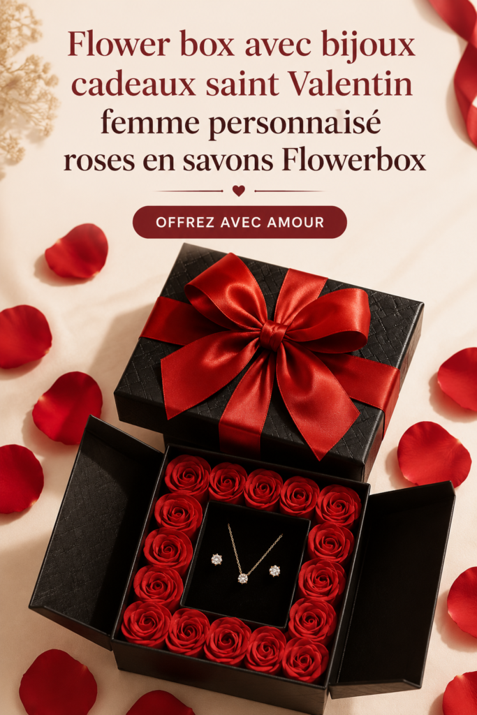 Une flower box personnalisée avec des roses en savons pour la Saint-Valentin.