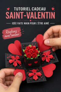 Un cadeau DIY fait main sur une table, parfait pour la Saint-Valentin.