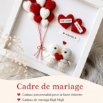 Cadre photo personnalisé décoratif avec des photos d'un couple, idéal pour des cadeaux de mariage.