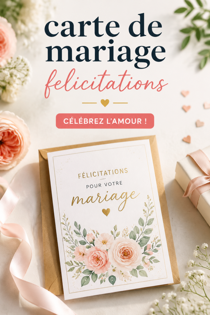 Carte de mariage avec message de félicitations personnalisée et décorative
