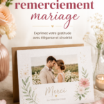 Exemple de carte de remerciement personnalisée pour un mariage, élégante et émotive.