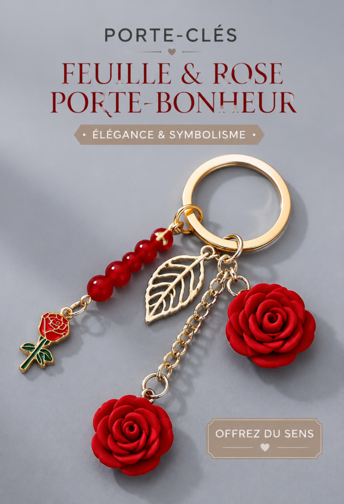 Amulettes feuilles et roses en porte-clés artisanaux