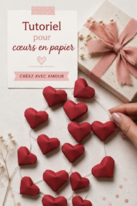 Cœurs en papier colorés disposés sur une table en bois, prêts à être offerts.