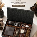 Coffret cadeau élégant pour homme avec montre, ceinture et portefeuille.