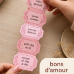 Un ensemble de coupons d'amour DIY présentés joliment dans un cadre romantique.