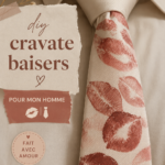 Cravate baiser en tissu faite maison, décorée avec des motifs modernes.