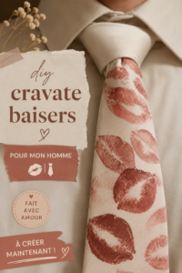 Cravate baiser en tissu faite maison, décorée avec des motifs modernes.