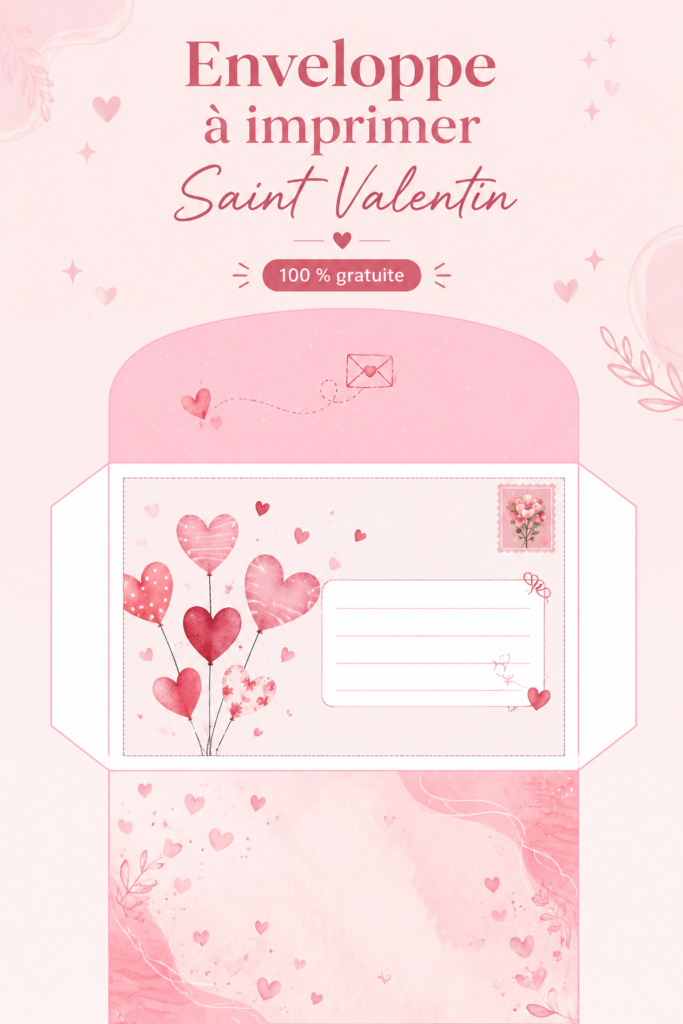 Enveloppes imprimées décorées de coeurs pour la Saint-Valentin