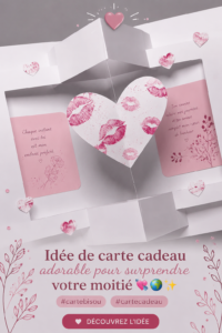 Une carte cadeau romantique décorée de cœurs, symbolisant l'amour et la personnalisation.