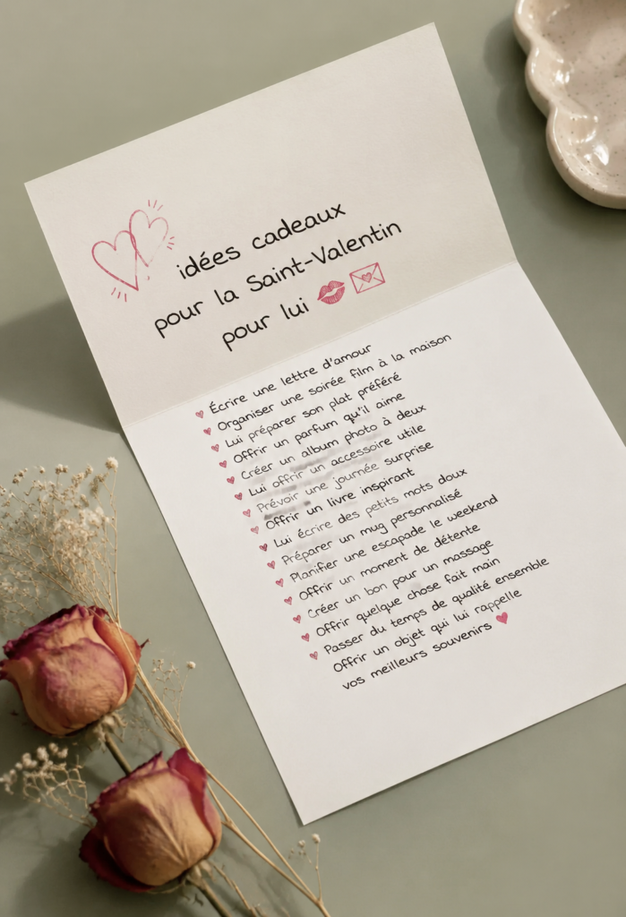Idées de cadeaux de Saint-Valentin pour un homme, incluant des options classiques et personnalisées.