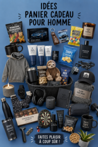 Panier cadeau fait maison rempli d'articles pour homme
