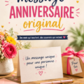 Un joli bouquet de fleurs avec une carte d'anniversaire originale