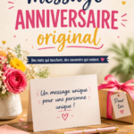 Un joli bouquet de fleurs avec une carte d'anniversaire originale