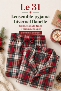 Pyjama en flanelle rouge pour l'hiver, parfait pour des soirées cocooning