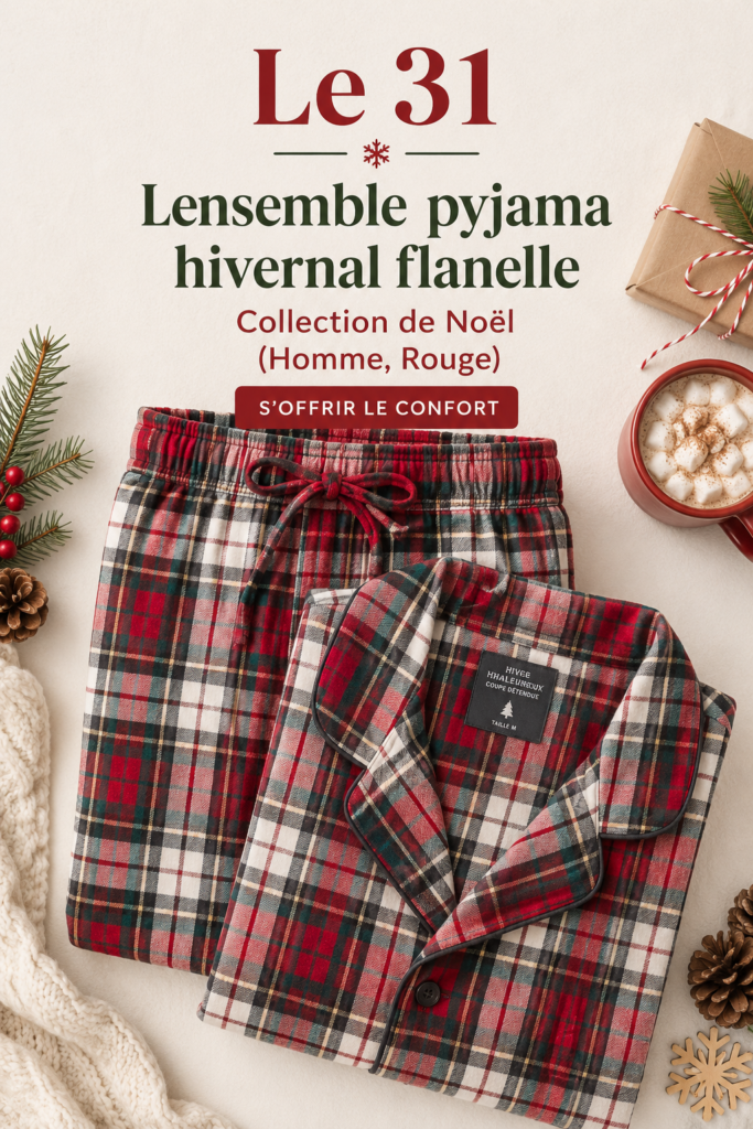 Pyjama en flanelle rouge pour l'hiver, parfait pour des soirées cocooning