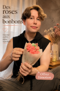 Un bouquet de roses en bonbons colorés, parfait pour offrir en cadeau
