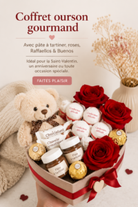 Teddy box gourmande avec Nutella, roses et douceurs