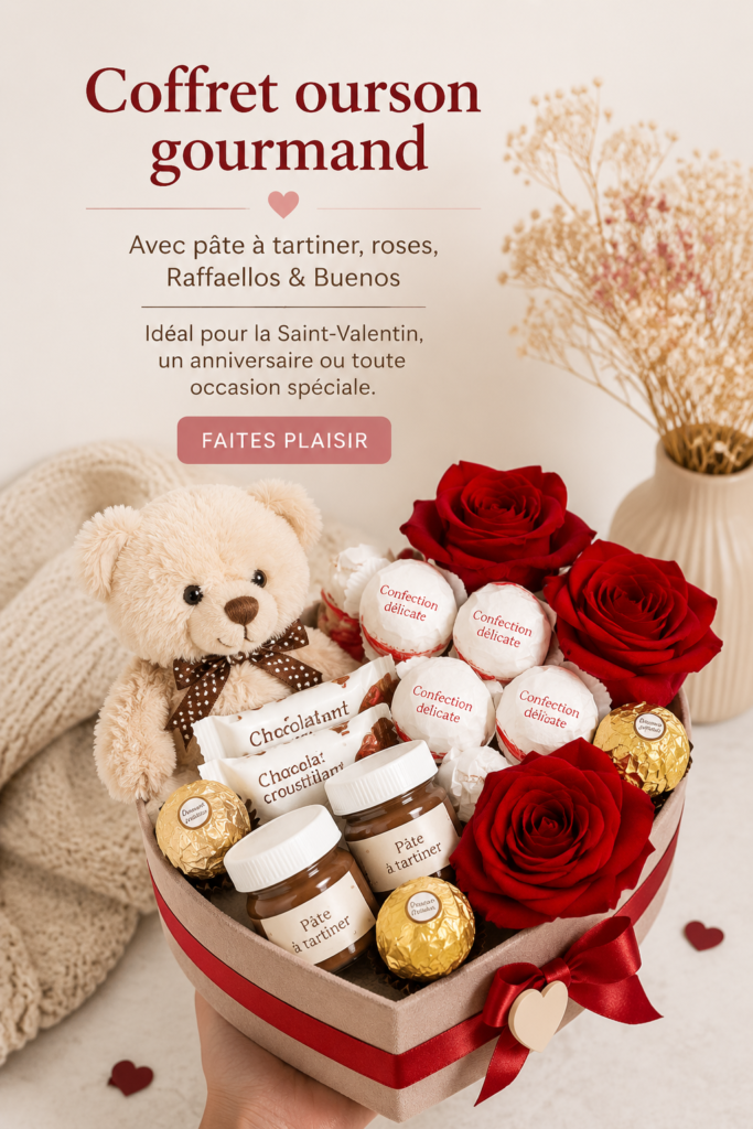 Teddy box gourmande avec Nutella, roses et douceurs
