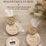 Ouvre-bouteille en bois personnalisé, un cadeau de mariage élégant.