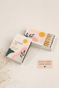 Des allumettes de mariage élégantes au design graphique moderne
