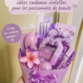 Un bouquet de maquillage coloré présenté sur une table lumineuse.