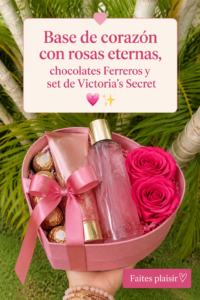 Cadeau romantique avec roses éternelles et chocolats Ferrero dans une jolie boîte