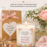 Bougies personnalisées pour demoiselles d'honneur, élégamment présentées.