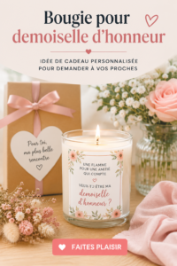 Bougies personnalisées pour demoiselles d'honneur, élégamment présentées.