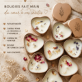 Bougies faites main personnalisées pour un mariage, décorées avec élégance.