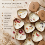 Bougies faites main personnalisées pour un mariage, décorées avec élégance.