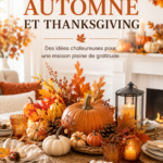 Table décorée avec des éléments d'automne et préparatifs pour Thanksgiving
