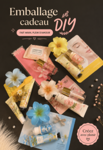 Emballages cadeaux créatifs faits main avec des matériaux colorés et naturels.