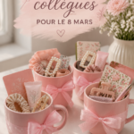 Cadeaux colorés sur un bureau pour la Journée de la Femme