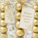 Image d'une table décorée avec divers cadeaux originaux pour les invités.