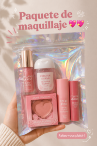 Une trousse de maquillage ouverte contenant des essentiels de beauté