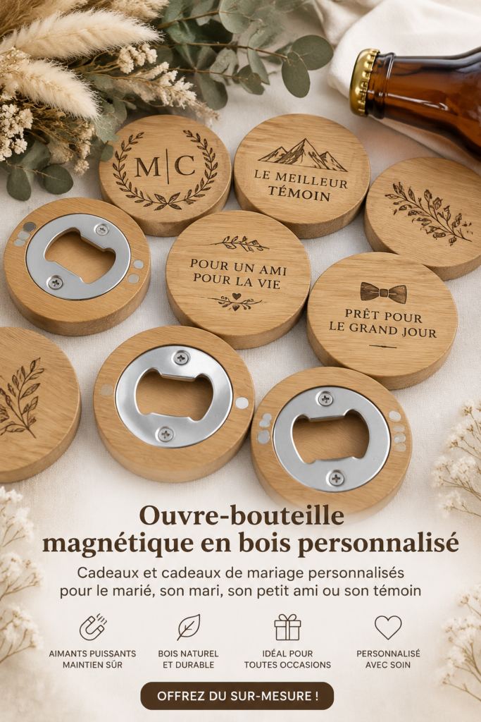 Ouvre-bouteille en bois personnalisé avec gravure unique